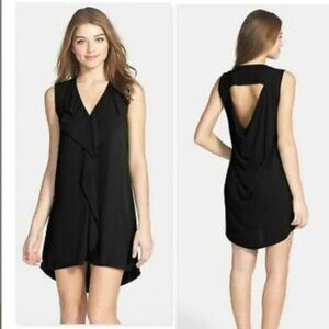 BCBGMAXAZRIA Black JENA Ruffle High Low Hem Cut Out Back Sleeveless Dress